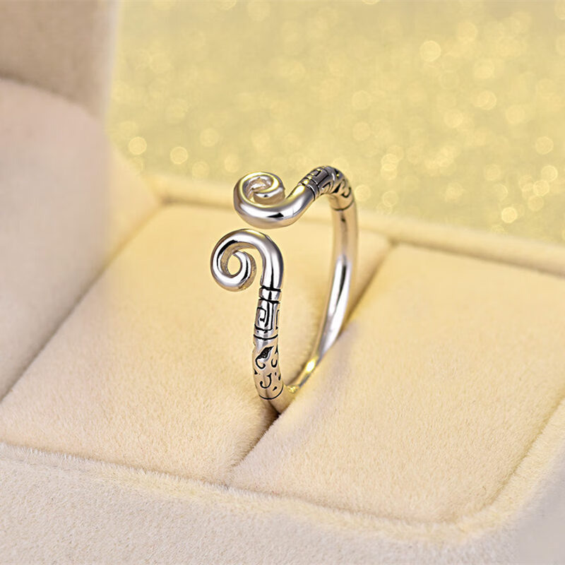 s925银大话西游紧箍咒戒指孙悟空金箍男女士情侣一对抖音单身至尊宝