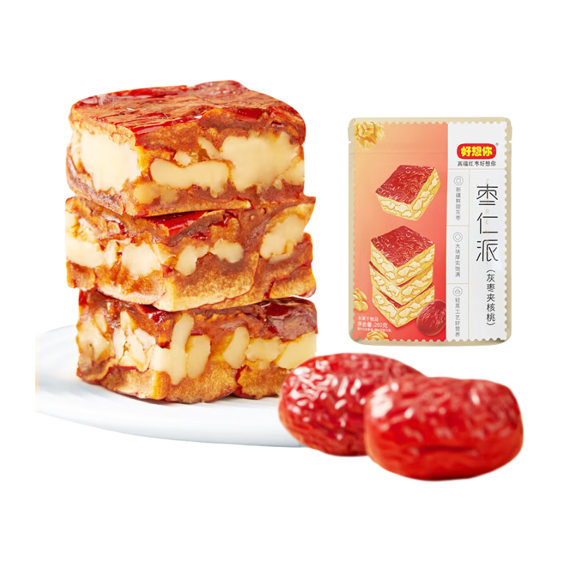 好想你 枣仁派198g/袋 红小派枣夹核桃蜜饯果干新疆特产红枣零食
