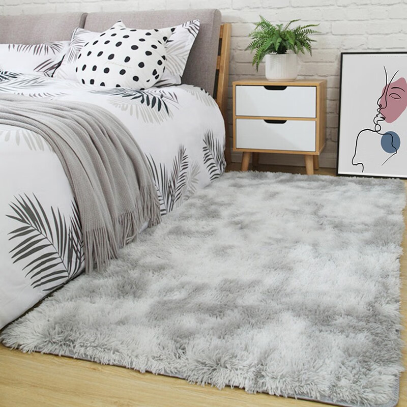 已庚 地毯卧室 床边毯网红ins家用简约现代满铺客厅茶几毯床头长方形可爱渐变毛绒垫 渐变银灰色 80X160CM
