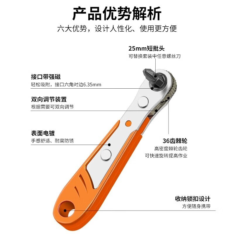 KAILEPU正反棘轮螺丝刀90度直角弯头拐角多功能扳手短十字一字批头套装 棘轮扳手+12件套