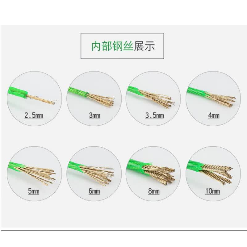 纳仕达 绿塑胶钢丝绳透明软细大棚水果架包胶遮阳网包塑晾衣绳拉紧器卡头夹头 4毫米50米(卡头4个)