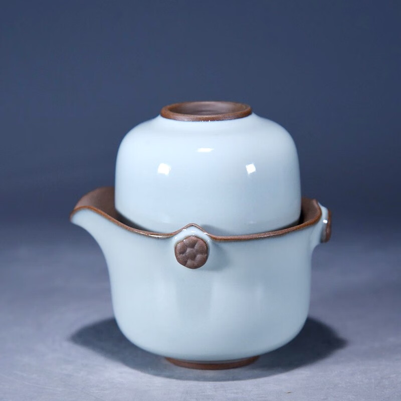 大宋官窑大宋官窑钧瓷文化艺术工艺品大容量茶杯旅行茶具一体非遗自斟杯 天青月白色