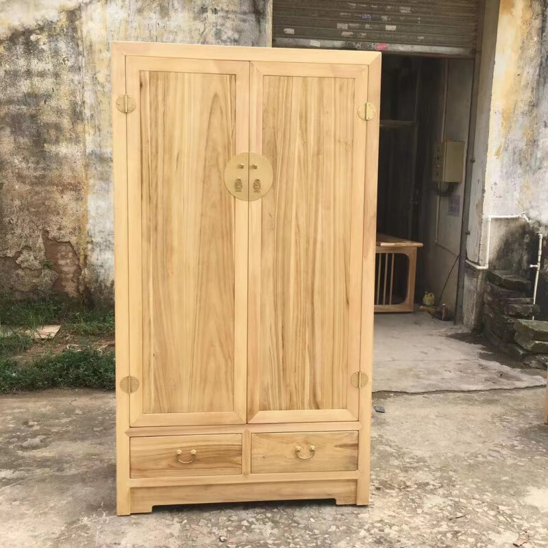 家具实木衣柜卧室收纳储藏柜现代中式仿古原木整装储物柜子 樟木本色
