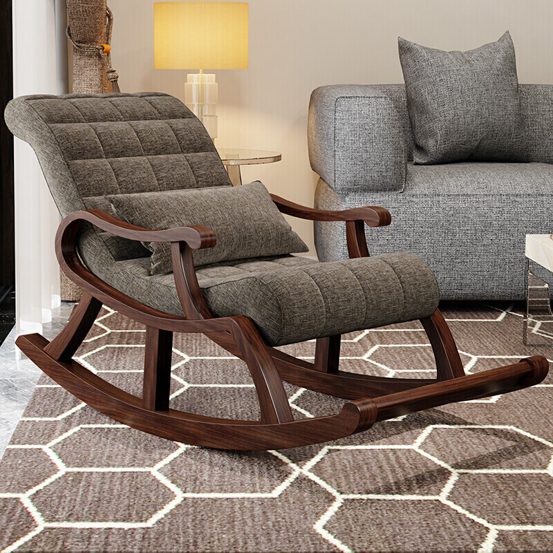 创京懿选实木老人阳台午睡椅摇家用逍遥椅休闲懒人沙发椅摇 浅咖色 可