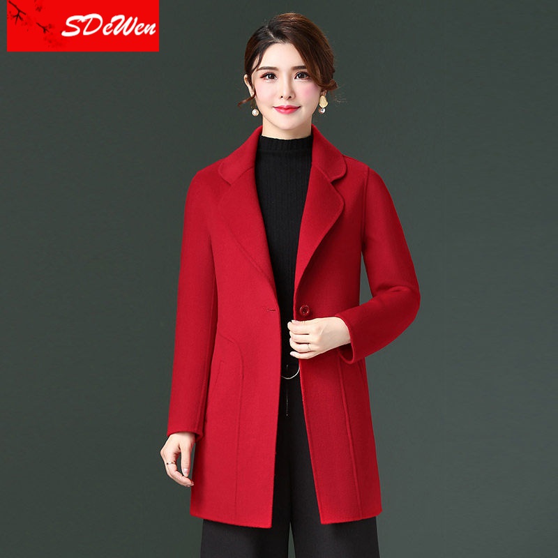 艾诗甜尼子大衣中老佬年短款双面呢羊绒大衣女韩版修身呢子大衣毛呢