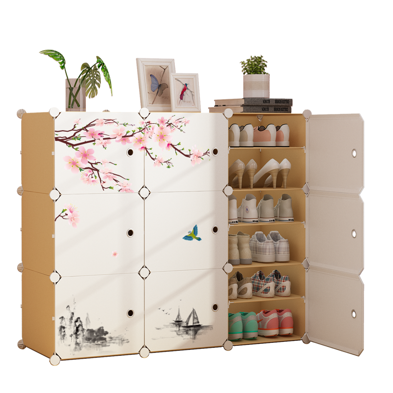 蔻丝(ColesHome)鞋柜门口小鞋架子简易家用超薄玄关柜塑料组合多层组装防尘收纳 【2x9】 36双