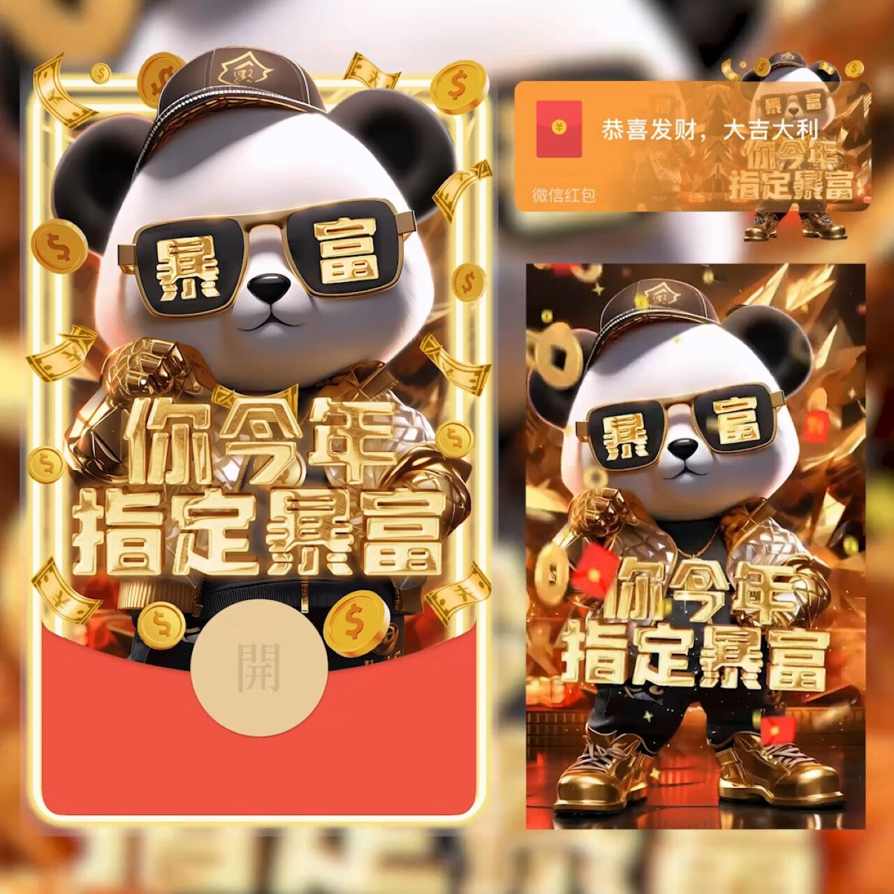 2024新款暴富系列微信红包封面vx动态音乐皮肤序列号 暴富熊猫