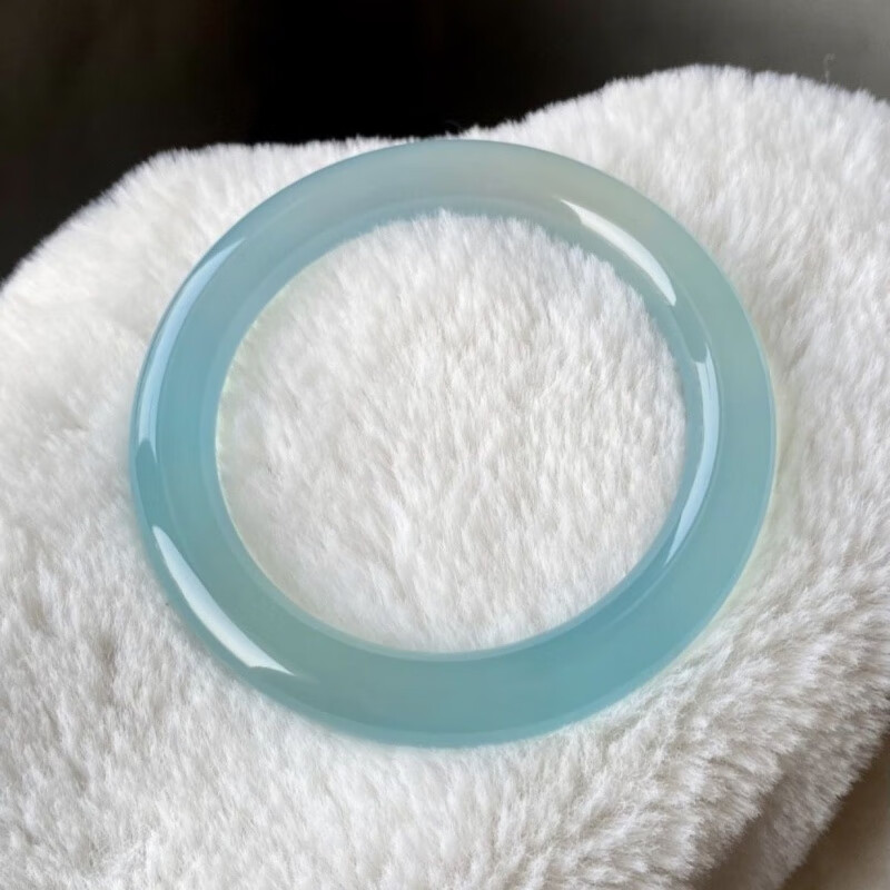 森匠岫玉手镯圆条少女冰种青白玉髓手镯浅绿玉镯天青冻手镯送礼物