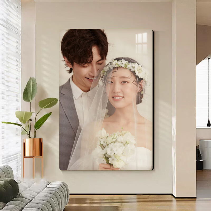 妍林居婚纱照相框挂墙定制洗照片水晶结婚照大尺寸照片放大打印组合