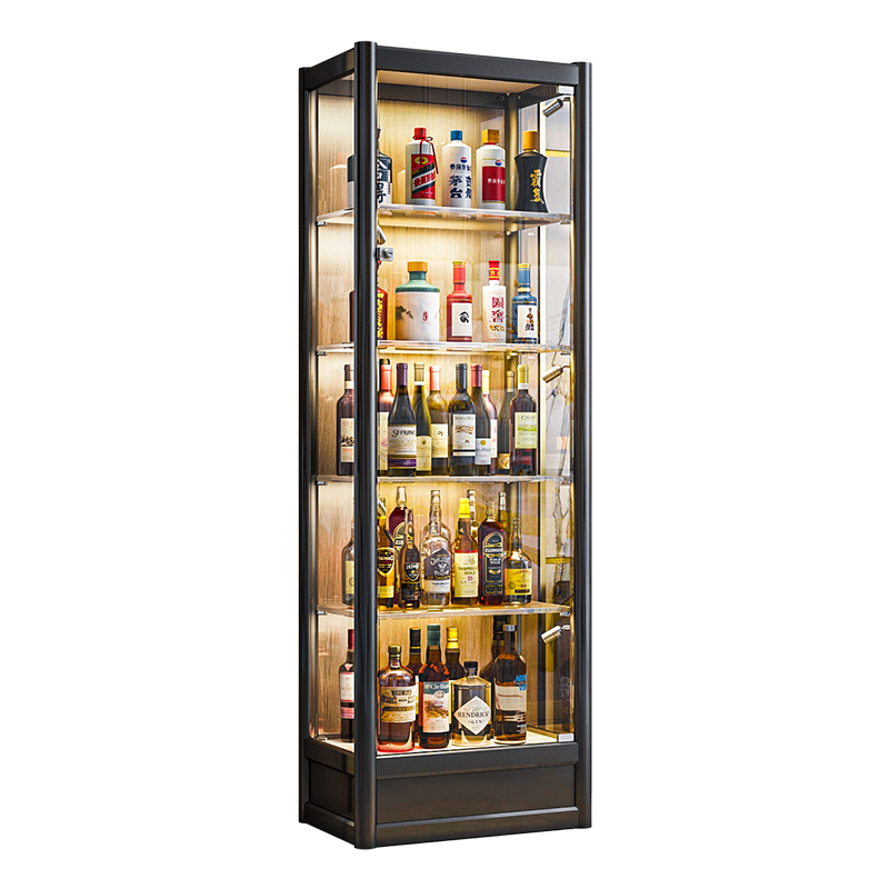 蔻丝(ColesHome)免安装钢架酒柜客厅靠墙现代简约小酒柜轻奢高档白酒红酒柜玻璃门餐厅柜小型 【极简黑】带白色灯 60*40*180