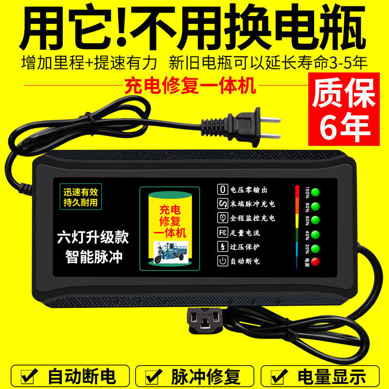 山头林村自动断电 两轮三轮电动车电瓶车充电器48V60V72V超威电车万能通用 高端48V12AH__通用三孔