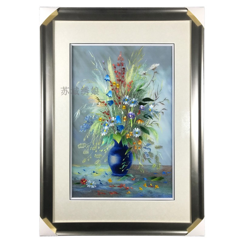 唯慕家居 客厅装饰画苏绣刺绣纯手工成品客厅插花静物花瓶装饰画卧室