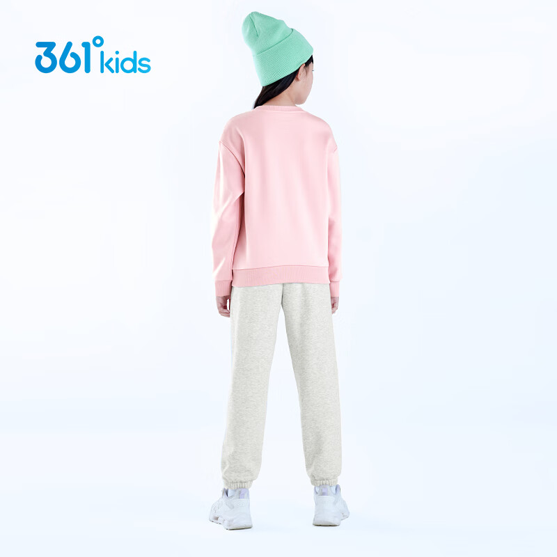 361°童装男女童加厚加绒保暖针织卫衣卫裤冬季新年款通码运动儿童套装 巴黎粉/原色花灰 150cm