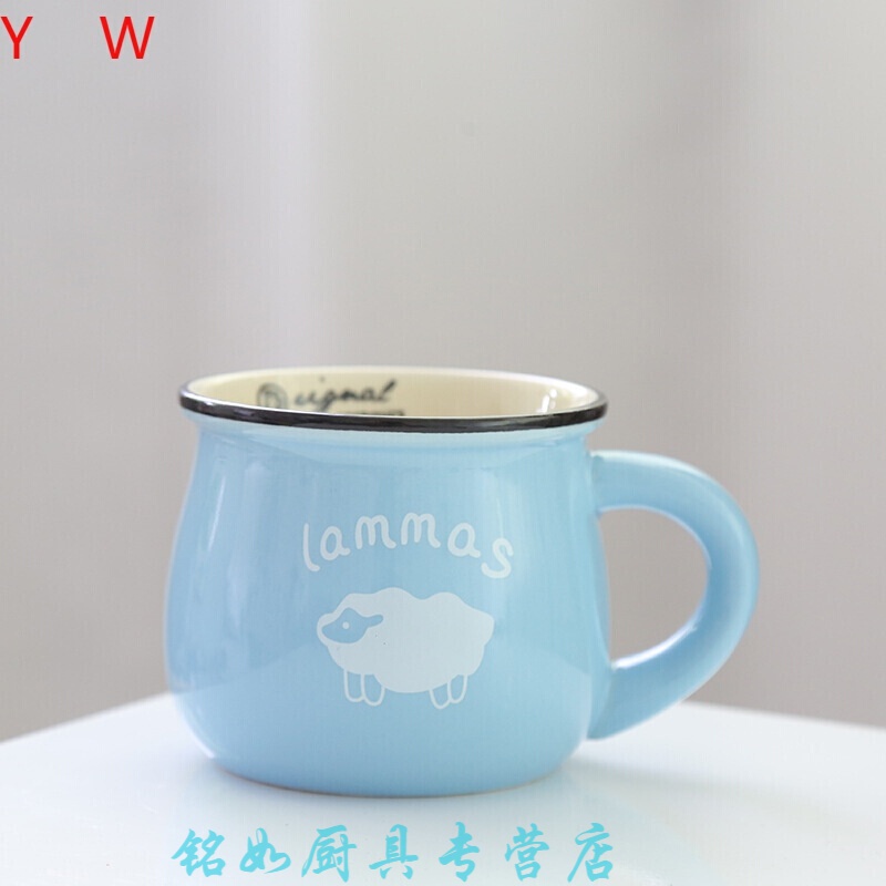 韓國(guó)創(chuàng)意陶瓷杯子馬克杯帶咖啡杯水杯大肚早餐牛奶杯LOGO定制 淺藍(lán)色 大號(hào)350毫升