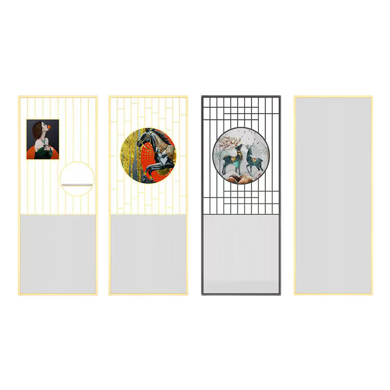 吉梵棠轻奢不锈钢铁艺超白长虹钢化玻璃屏风隔断客厅洗手台现代简约办公室花格置物玄关隔断屏风墙遮挡03 款式一每平方