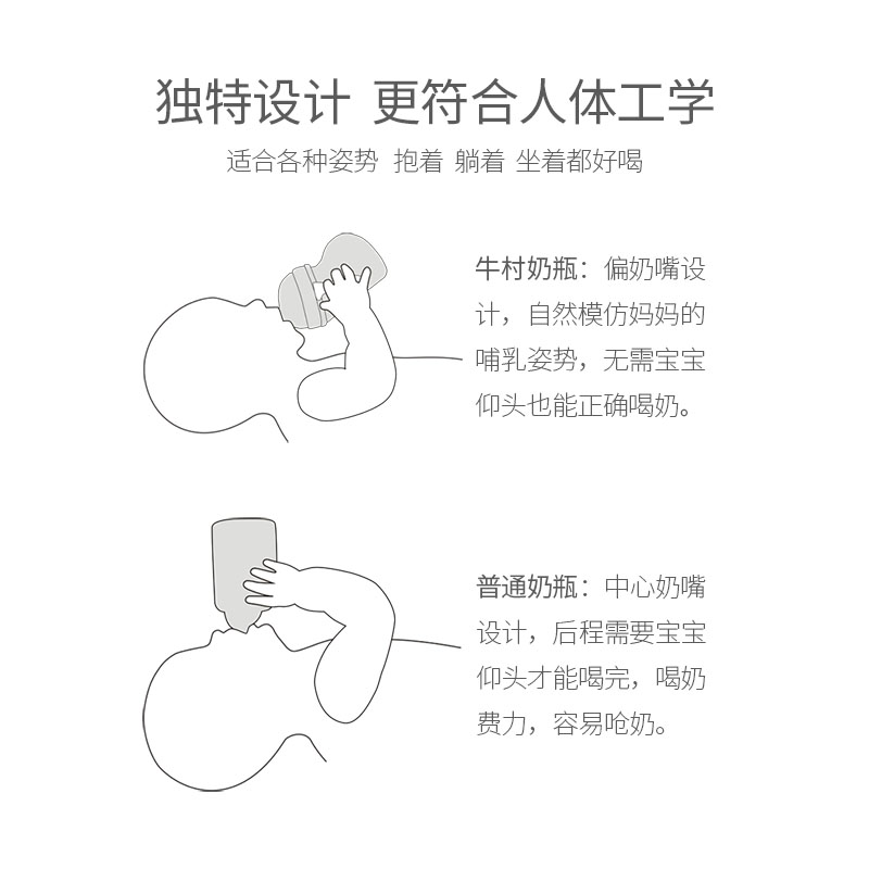牛村婴儿断奶神器硅胶奶瓶仿母乳超软防胀气带重力球手柄防摔宽口径 十字孔(10个月以上用) 240ml