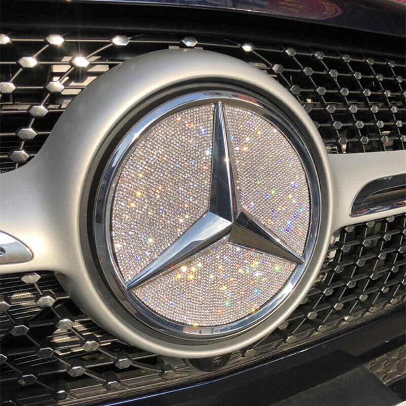适用于镶钻奔驰c200lglaglcgleslkclsabec级前车标改装饰车贴钻石 白