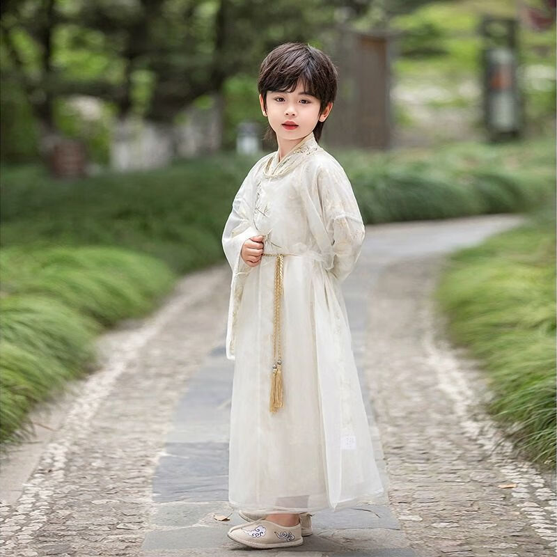 乐凡兔男童汉服秋季儿童中秋春新款古装国风书生唐装国学服演出服马面裙 竹染(白色) 100cm怎么看?