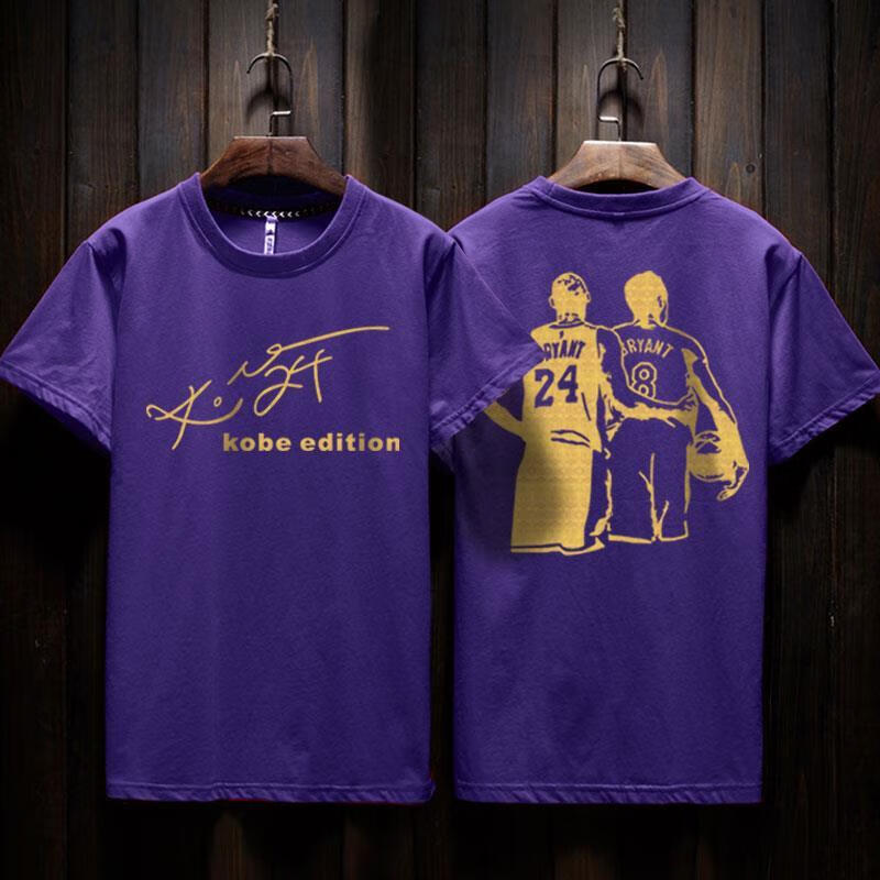 比退役纪念t恤篮球24号球衣黑曼巴烫金短袖男 烫金科比24 8背影短袖