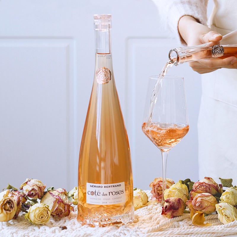 法国进口南法名庄吉哈伯通红粉玫瑰花瓶底桃红葡萄酒750mlhmdegxr