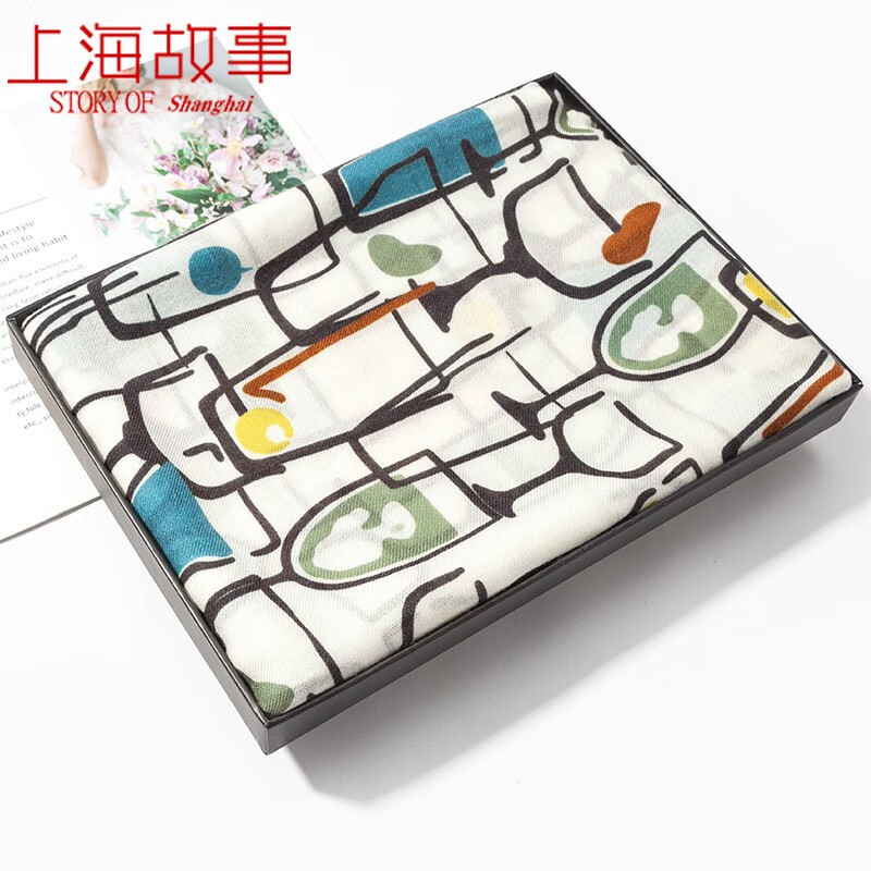 新品真丝丝巾女士丝毛喷绘100cm大方巾妈妈披肩教师节礼物 觥筹交错