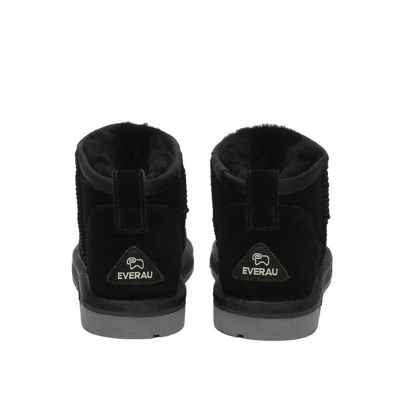EVERAU男女同款经典迷你超短筒雪地靴舒适平底情侣靴休闲东北靴丨EA3125 黑色 35