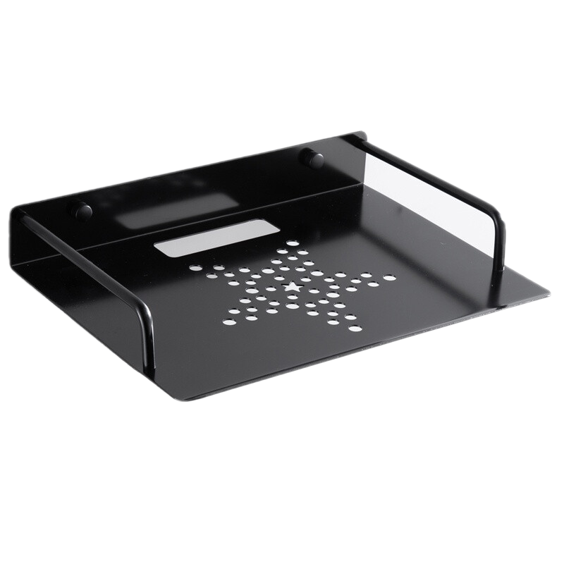 太空铝电视机顶盒架免打孔收纳盒托盘电视机顶盒架子路由器置物架挂架支架托架壁挂式 打孔-26*21cm小号白色款