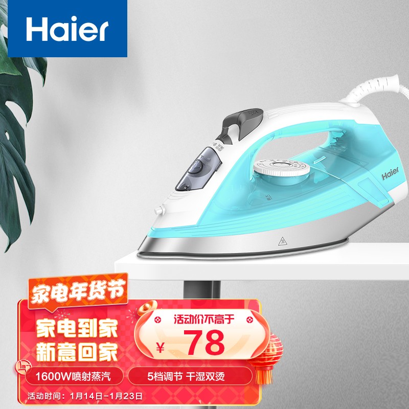 海尔（Haier）电熨斗自动清洗熨斗家用蒸汽挂烫机手持烫斗小型熨烫机干湿双烫 一年质保
