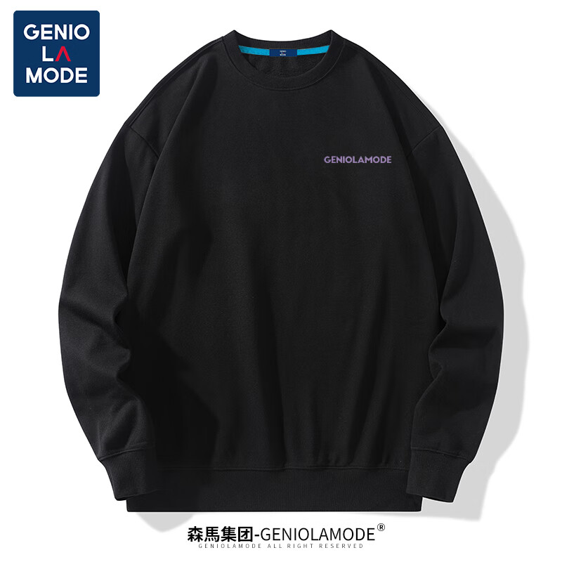 森马集团GENIOLAMODE卫衣男日系简约潮牌圆领套头衫男生落肩宽松百搭春秋衣服 黑色XL
