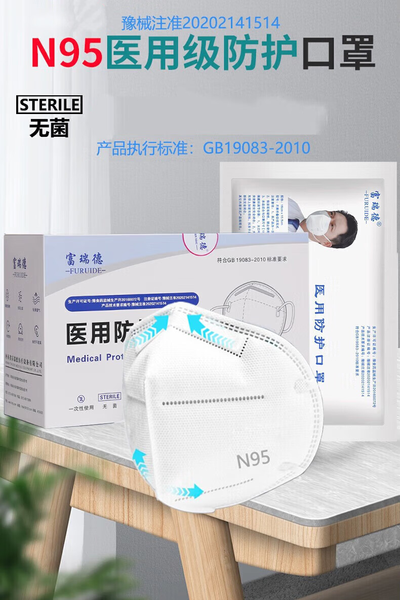 富瑞德 n95防护口罩独立包装一次性挂耳式含2层溶喷层 n95防护口罩20
