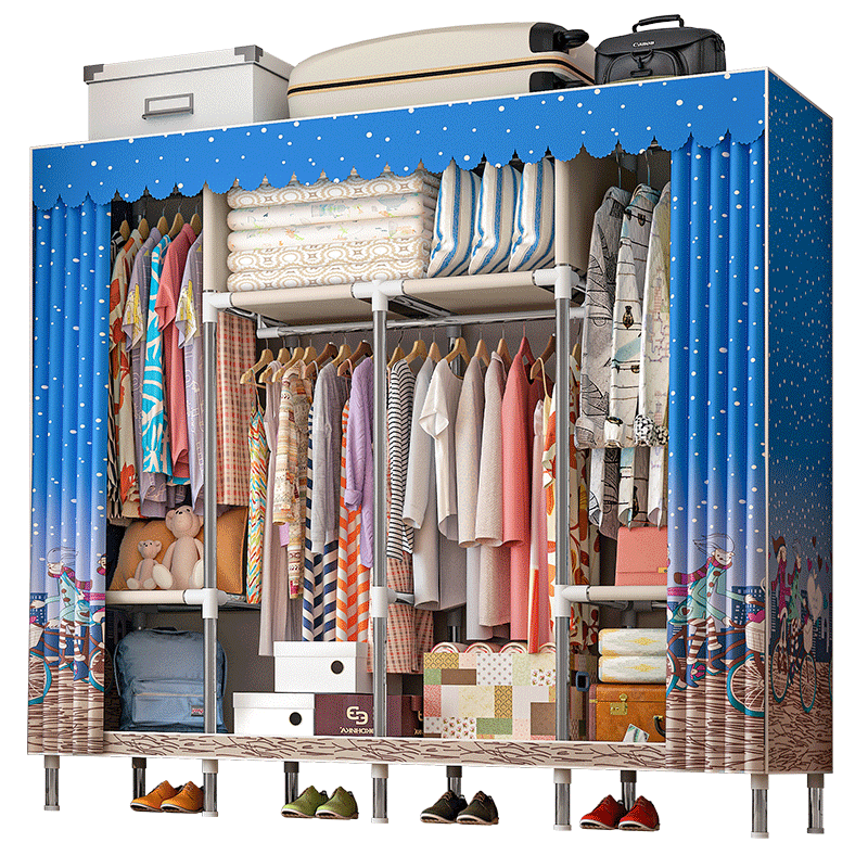 蜗家 布衣柜简易衣柜家用出租房加厚加固组合组装衣柜加粗19管防尘大号宿舍卧室寝室布衣橱收纳衣服柜子 单车恋人【宽166cm*高172cm】