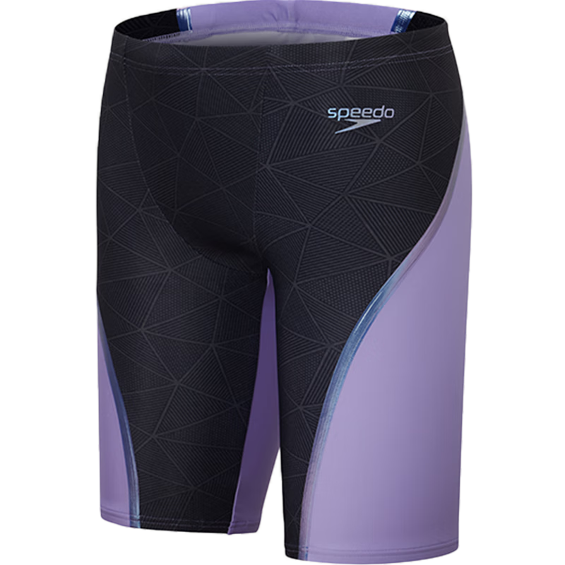 速比濤（Speedo）【汪順同款】泳褲男電氣矩陣黑標(biāo)Hero4.0復(fù)刻鯊魚皮競速及膝泳褲 黑色/淺紫（幾何式矩陣） S (高165-170cm,重61-65kg)