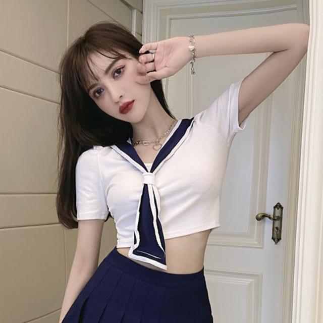 凡摩乔不良校花学院风套装女夏洋气减龄百褶高腰半身裙学生jk制服两件