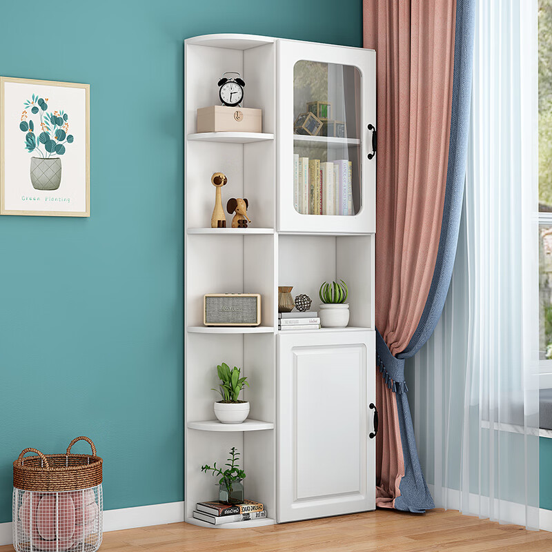 柜阳台小书柜书架组合防晒储物柜带门 暖白左角柜 150高58宽30进深