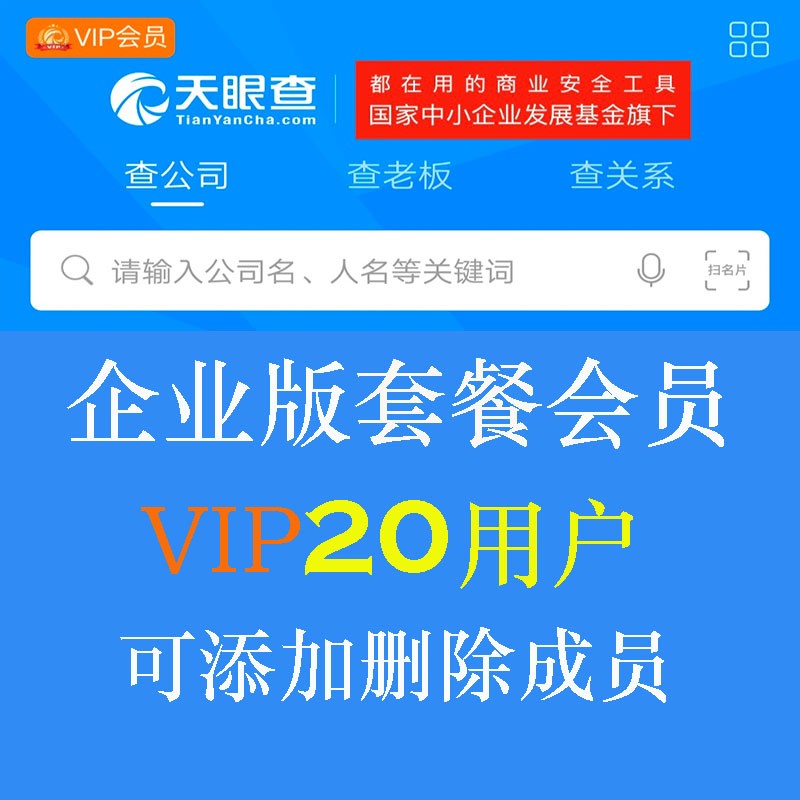 天眼查vip1年20用户企业套餐数据下载导出工商信息电话查公司查关联