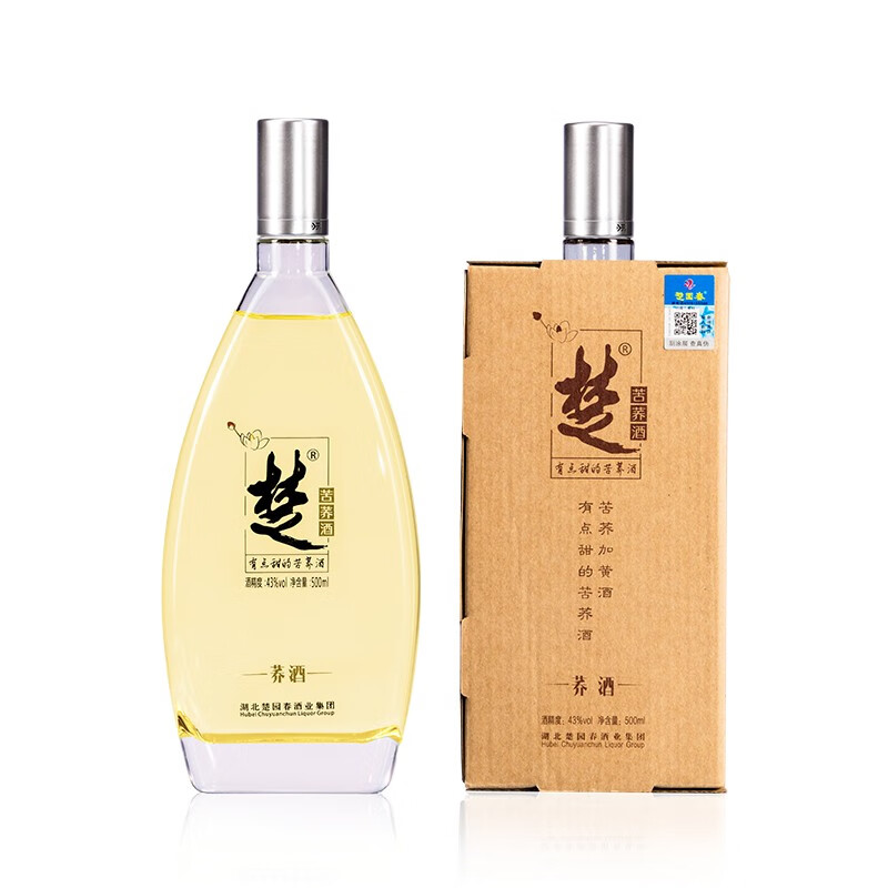楚向往养生苦荞酒 荞酒43度光瓶简装配制白酒湖北楚园春特产名酒 43%vol 500mL 1瓶