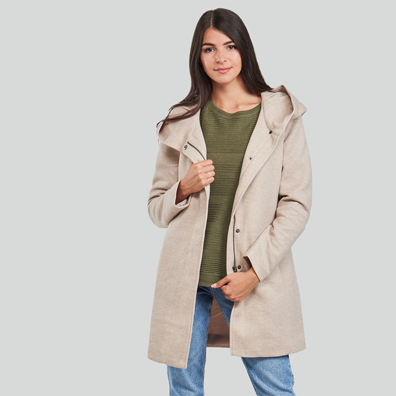 only女装风衣米色2024春秋款潮流百搭连帽拉链中长款显瘦气质上衣外套