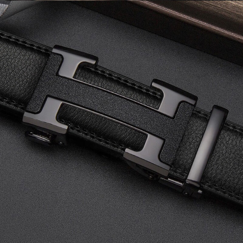 POACY男士皮带真牛皮 商务腰带男时尚裤带男款字母简约 礼物 PY24枪色H扣 115cm 【裤码35-37】