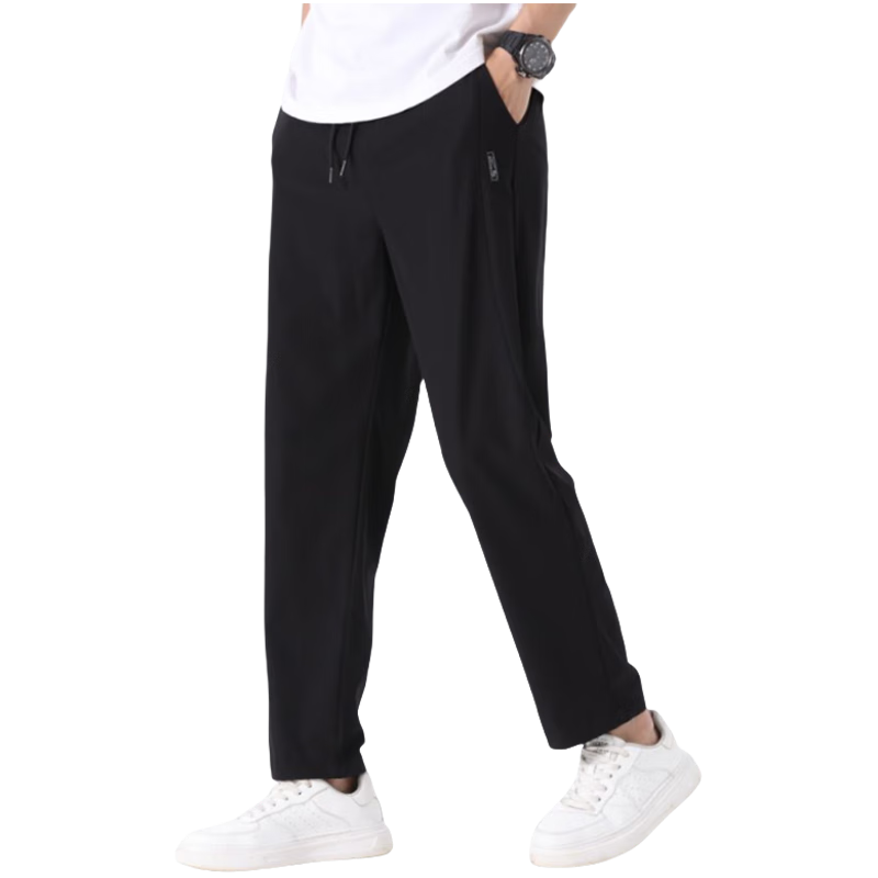 稻草人（MEXICAN）休闲裤男夏季直筒透气裤子男士时尚百搭运动长裤 黑色 XL 