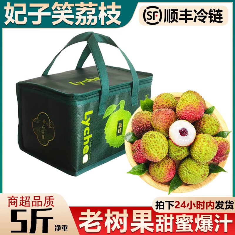 京橙美锦【顺丰冷链】海南妃子笑老树荔枝新鲜现摘当季水果礼盒糖白罂味桂 净重3斤大果【精品装】单果20g+