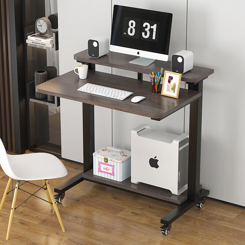 MEF电脑桌式家用小户型可移动书桌笔记本桌多功能简易省空间写 黑架＋浅胡桃板60cm (金属
