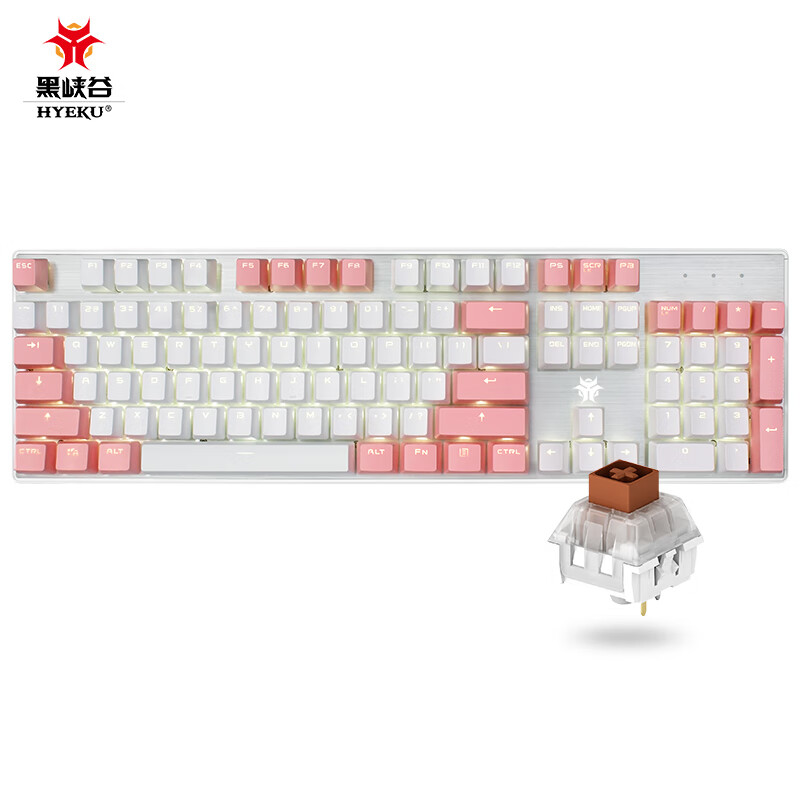 黑峡谷（Hyeku）GK715s有线机械键盘 游戏机械键盘 吃鸡键盘PBT键帽 白粉色凯华插拔茶轴