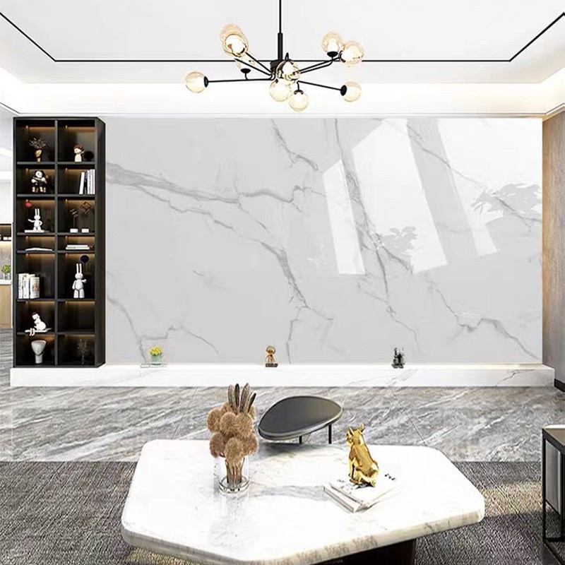 艺舍爵士白石纹轻奢pet木饰面板墙板高光板材竹木纤维酒店前台装饰板