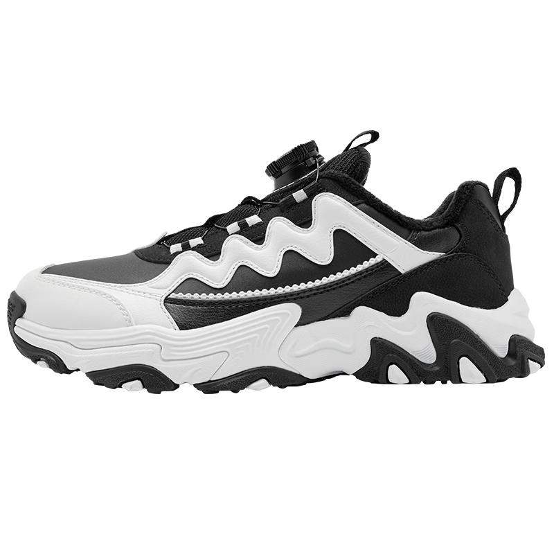 乔丹女童棉鞋大童加绒运动鞋儿童珠珠鞋旋钮扣童鞋 黑色/乔丹白 39