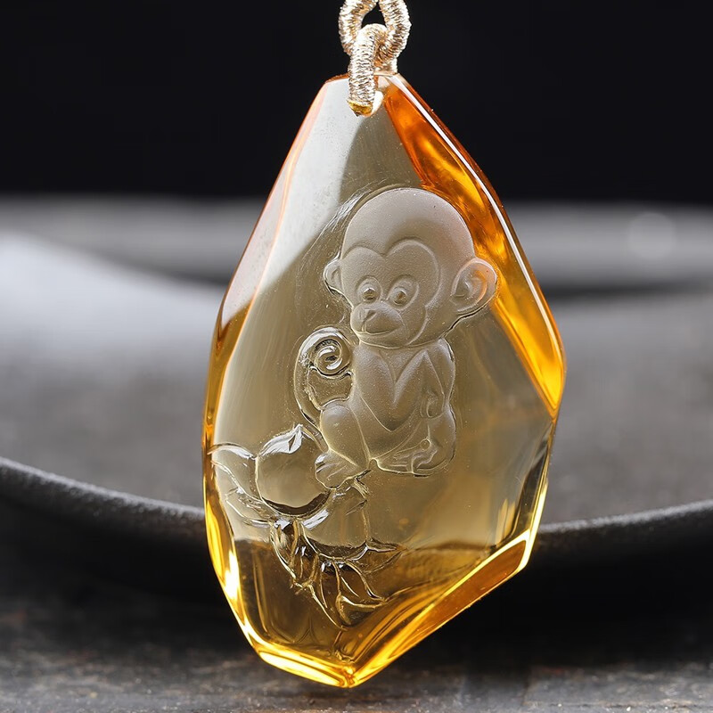 茂然巴西黄水晶猴吊坠男女生肖挂坠