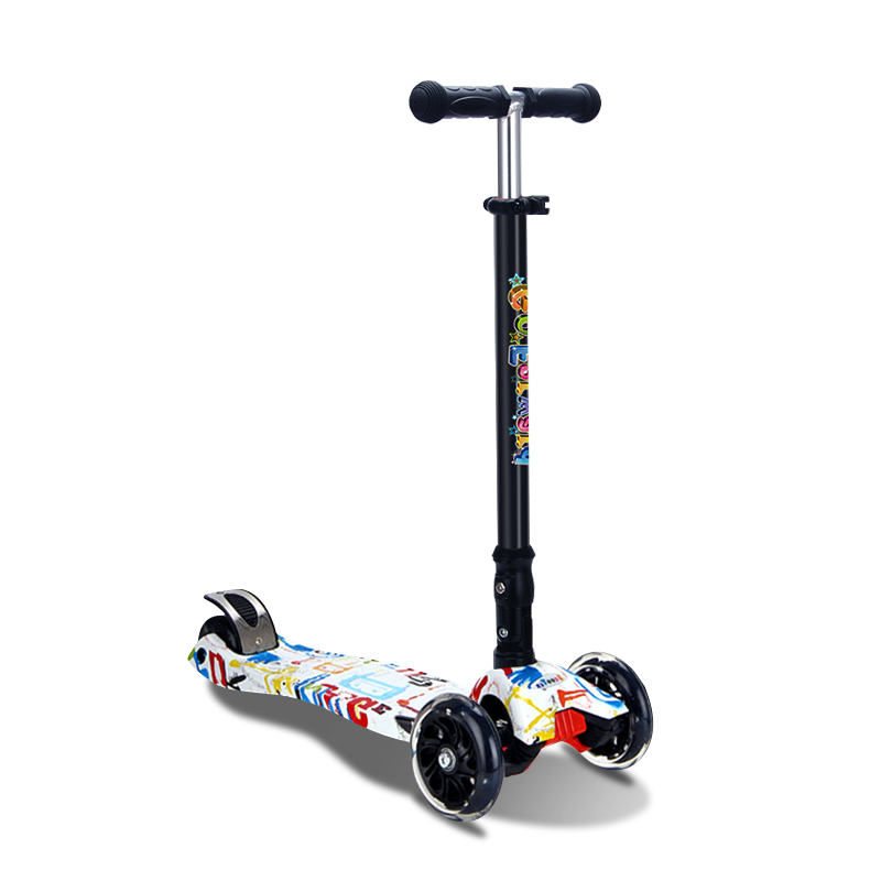 运动伙伴 儿童滑板车2-3-6-12岁宝宝闪光三轮折叠小孩踏板车滑行脚踏车 时尚涂鸦