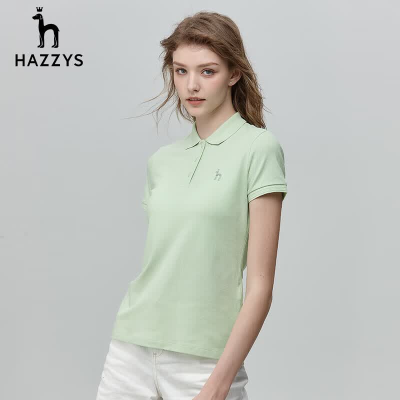 哈吉斯(hazzys)女装polo领纯色小清新时尚百搭t恤衫astse03bf01