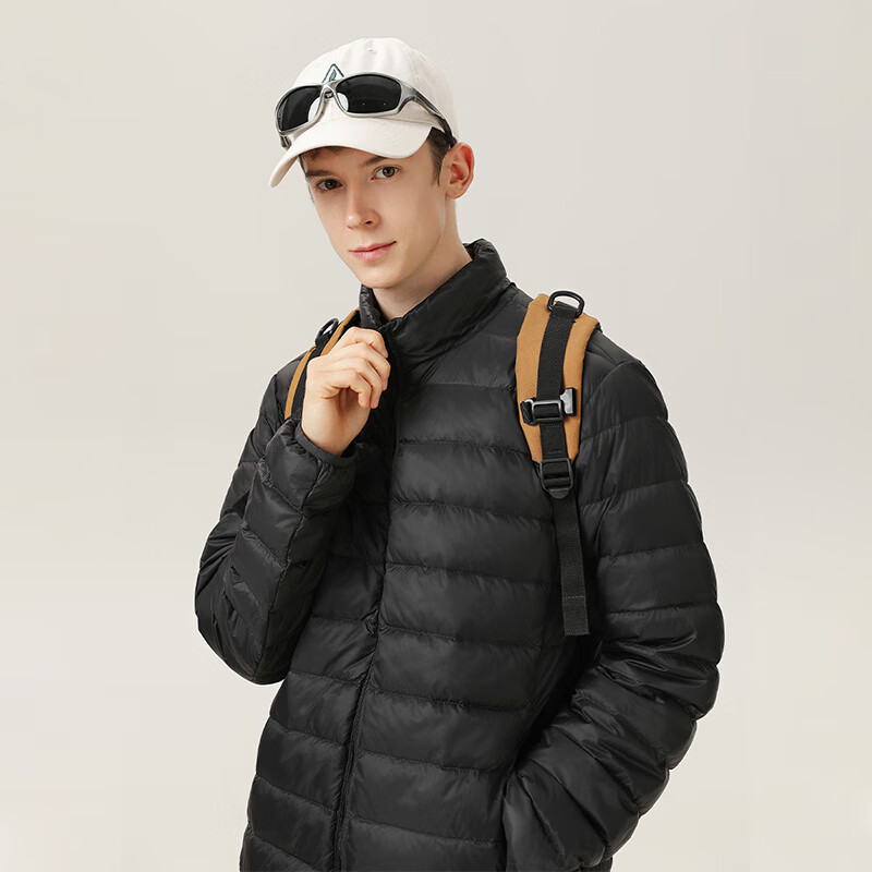 黑鲸海澜之家旗下潮牌轻薄羽绒服男短款秋冬季保暖立领外套 黑色 3XL