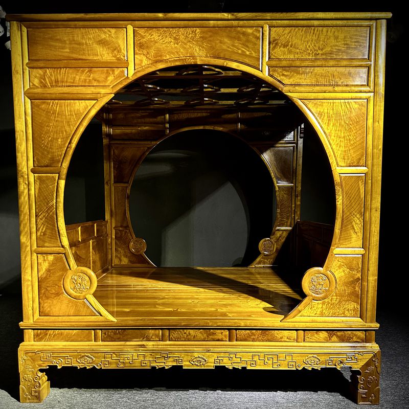 知古匠心金丝楠木小叶桢楠架子床实木床满水波实木榫卯结构