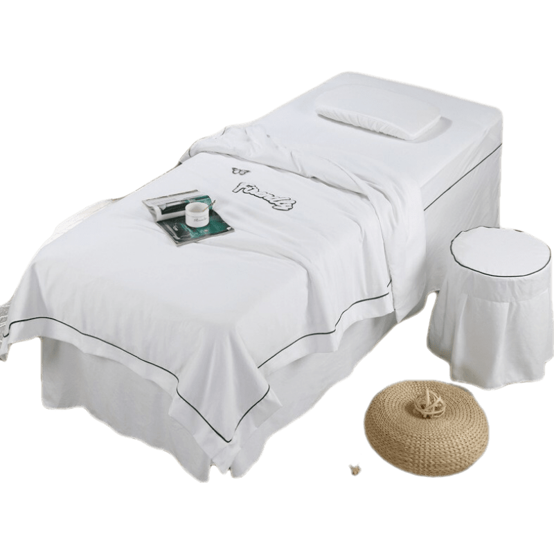 简约纯色美容床罩四件套美容院按摩理疗推拿洗头专用床罩床套小潘 白色 【四件套185X70圆头头】